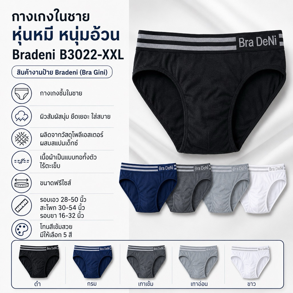🚀🚀 พร้อมส่ง กางเกงในชาย หุ่นหมี หนุ่มอ้วน Bradeni B3018-XXL