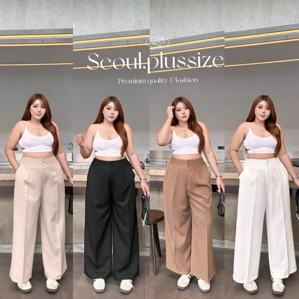 Double Button pants กางเกงขายาวเอวสูงแต่ง 2กระดุมปั้ม เอว 36-60 นิ้ว (SO)