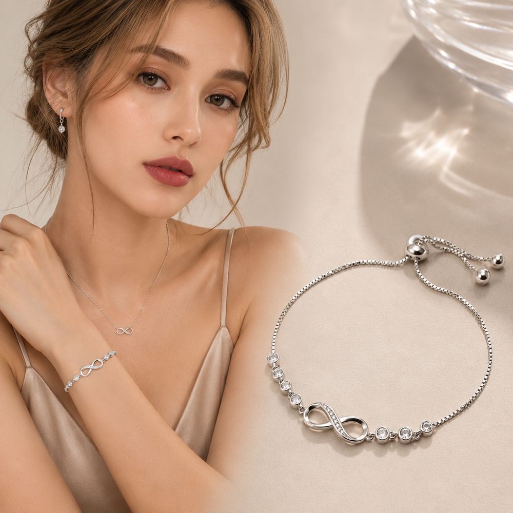 สร้อยข้อมือแพลทินัม สร้อยข้อมือเงินสํา infinite loop รูปที่ 8 สแตนเลส Eternal Love Bracelet