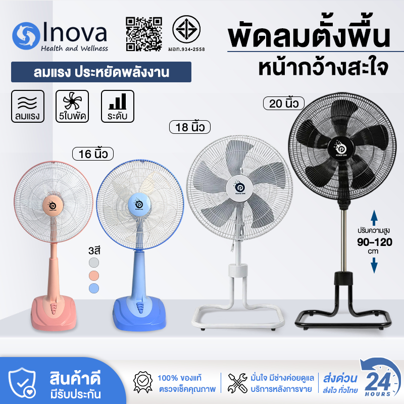 พัดลม พัดลมตั้งพื้น ขนาด16/18/20นิ้ว ปรับระดับ 3 ระดับ ขาเหล็ก ฐานใหญ่มั่นคง แรงลมทั่วถึง