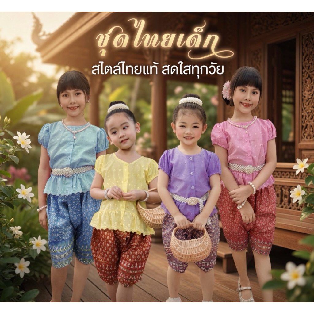 ชุดไทยเด็ก ทองดี เซ็ท2ชิ้น เสื้อ+โจง ไม่รวมเครื่องประดับ NS