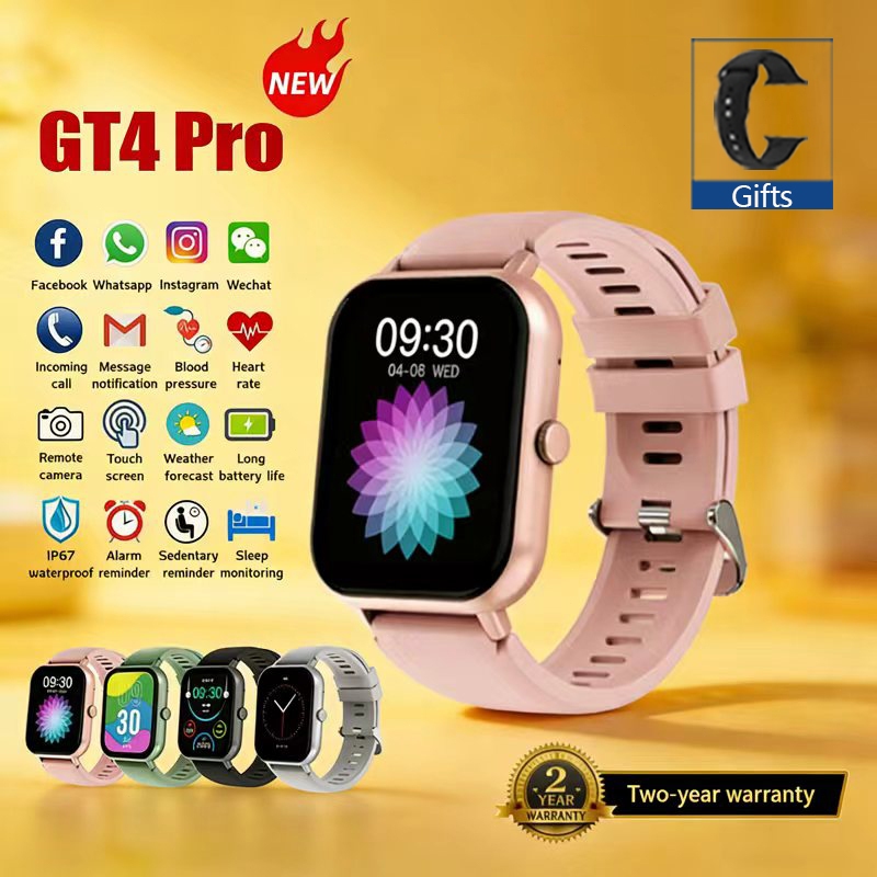 【สายคล้องของขวัญใหม่】GT4Pro หน้าจอ 2.3นิ้ว แบบเต็มจอ บลูทูธ อัตราการเต้นของหัวใจ ตรวจวัดออกซิเจนในเลือด กันน้ำระดับ IP68