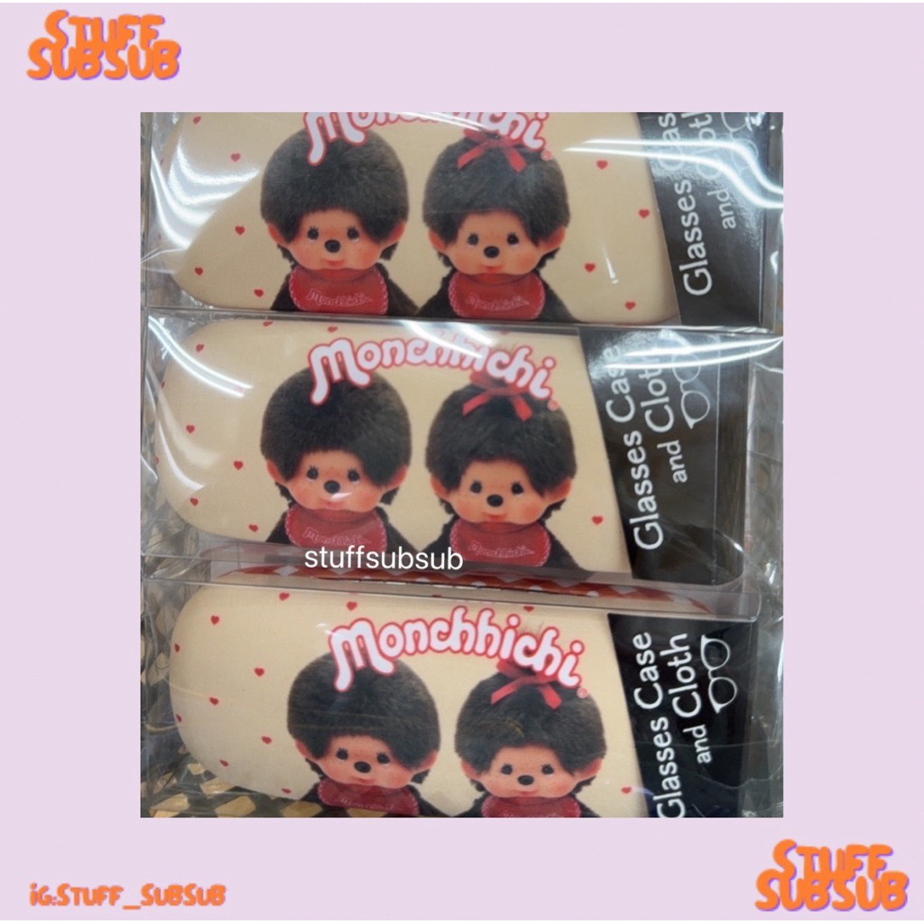 พร้อมส่ง/ของแท้ กล่องแว่น Monchhichi กล่องบุผ้ากำมะหยี่ + ผ้าเช็ดแว่น