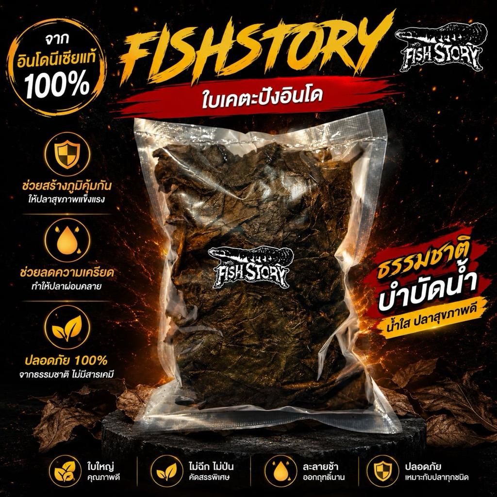 FISH STORY ใบKetapunk ใบเคตะปัง อินโดนีเซีย คุณภาพสูงน้ำหนัก 100g