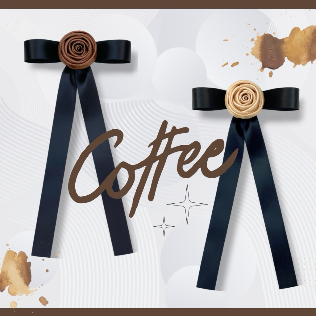 Pimsrose coffee set กุหลาบโบว์ติดชุด เข็มกลัดโบว์ โบว์ประดับผ้าพรีเมี่ยม