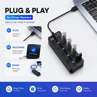 USB Hub 3.0 4 Ports พร้อมสวิตช์แยก สายยาว 1.2m ความเร็วสูง 5Gbps สำหรับ Laptop PC