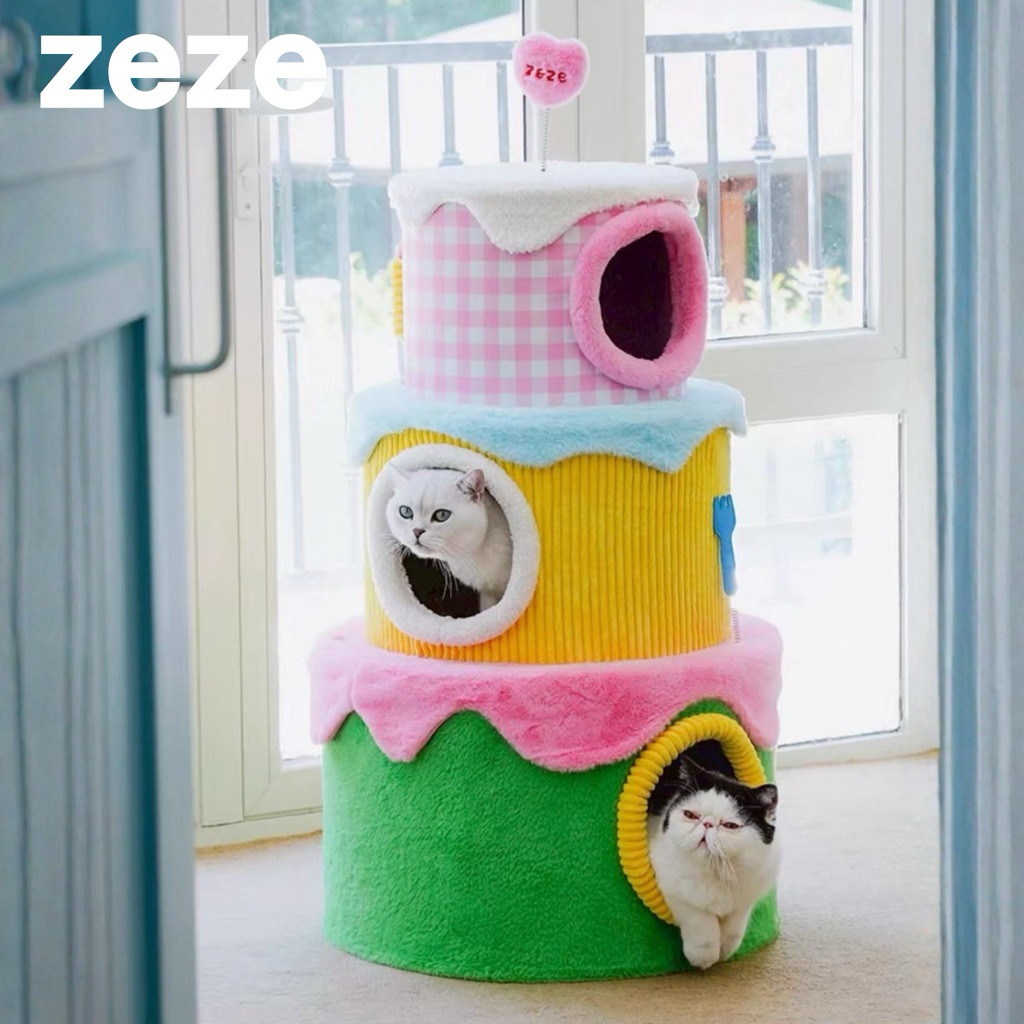 [พร้อมส่ง] zeze | Cream three-layer cake climbing rack คอนโดแมวรูปเค้ก