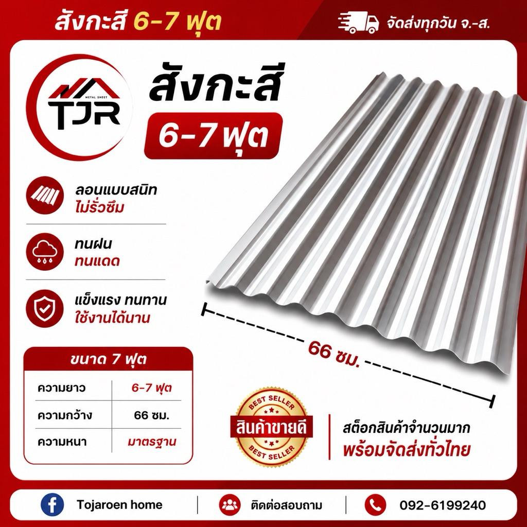 (แพ็ค10แผ่น)สังกะสีใหม่ใช้ทำหลังคาหน้ากว้าง66ซม.ยาว6ฟุต,7ฟุต ใช้ทำคอกสัตว์,รั้วก่อสร้าง,มุงหลังคา