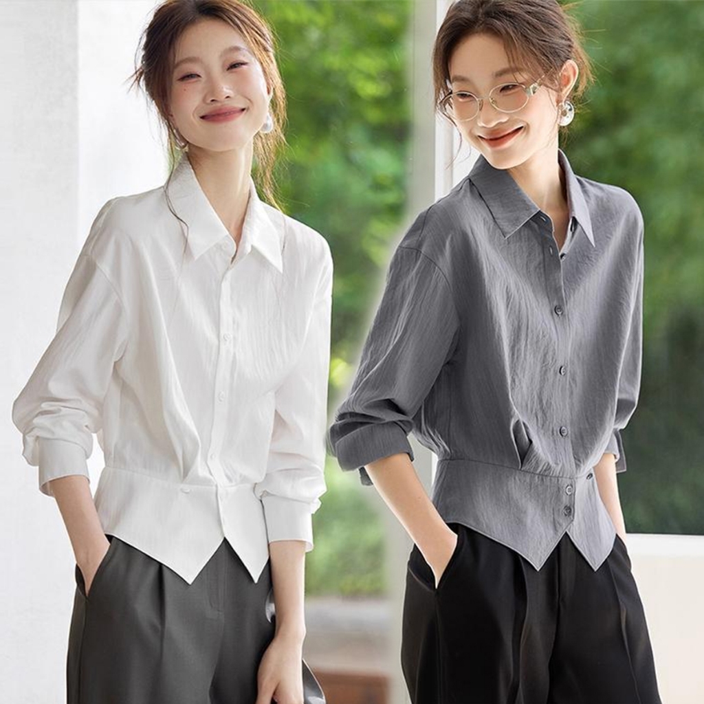 C&T#เสื้อเชิ้ตแขนยาวผู้หญิง ทรงเข้ารูป ทรงสวย ไม่ซ้ำใคร เอวเข้ารูป ปกเสื้อ ไฮเอนด์ ใส่ได้หลากหลาย ใส่แล้วดูเพรียว#99260