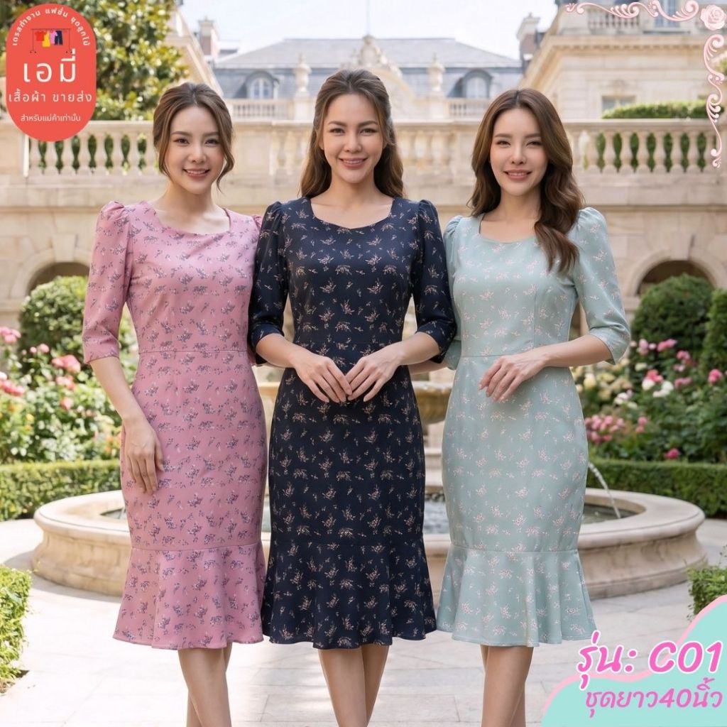 2PM​ (C01) เดรสแฟชั่น ออกงาน สาวอวบ ยาว40นิ้วมีซับใน มีซิปซ่อน คอเหลี่ยมต่อเอว ชายหางปลา