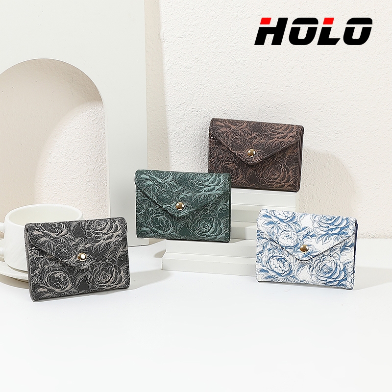 HOLO ผู้หญิง กระเป๋าสตางค์  อเนกประสงค์  กระเป๋าเงิน PU สี่สไตล์ ลายดอกไม้