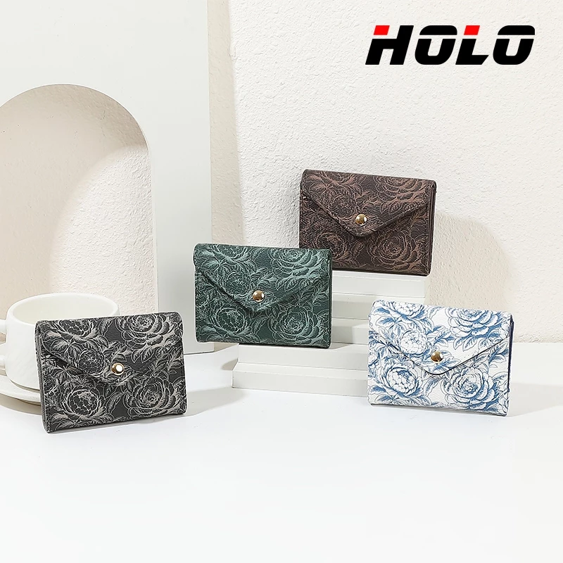 HOLO ผู้หญิง กระเป๋าสตางค์ อเนกประสงค์ กระเป๋าเงิน PU สี่สไตล์ ลายดอกไม้