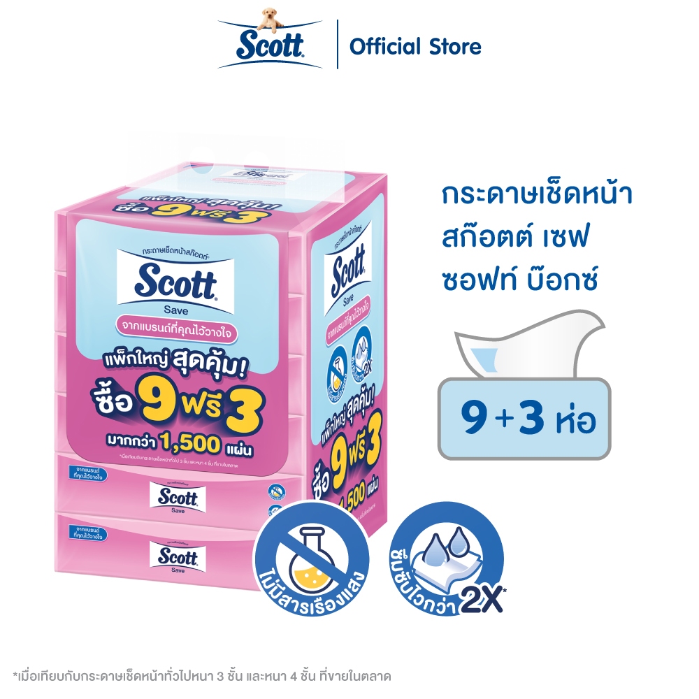 ยกลัง สก๊อตต์ เซฟ ซอฟท์เคส 126 แผ่น 9+3 ห่อ x 6 แพ็ค Scott Save Soft Box 126 Sheet 9+3 x 6 pack