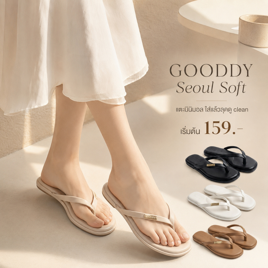 [ส่งด่วน] GOODDY Seoul Soft รองเท้าแตะผู้หญิง พื้นนุ่ม สไตล์เกาหลี มินิมอล ใส่เที่ยว ใส่ทำงาน แมตช์ง่าย