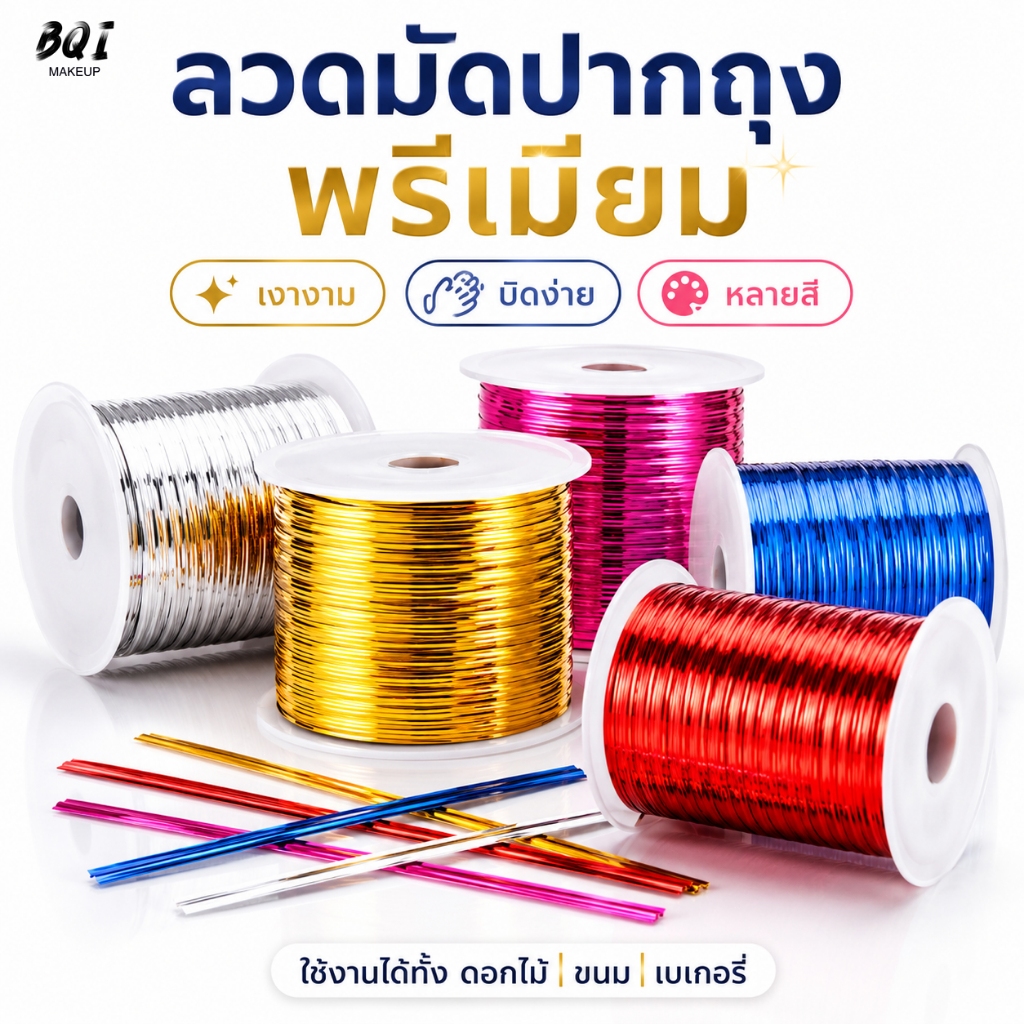 ลวดมัดช่อดอกไม้ สีเมทัลลิก เงาสวย ใช้ตกแต่งช่อดอกไม้ ของขวัญ และถุงขนม
