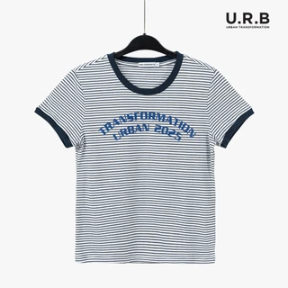 URBAN : WOMEN'S RINGER STRIPED TEE เสื้อยืดคอกลมลายริ้วผู้หญิง รุ่น กุ๊นคอ | แขน 1UTWT1023 สี Navy & Navy