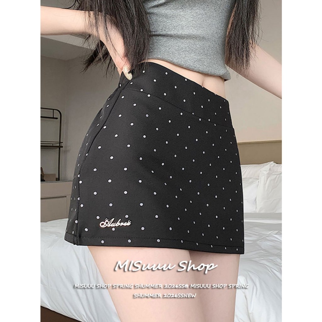 [Misuuu-Polka dot hip-hugging mini skirt]สไตล์เกาหลีลายจุดหวานช่วยดูผอมสวมใส่สบายกระโปรงสั้นรัดสะโพก