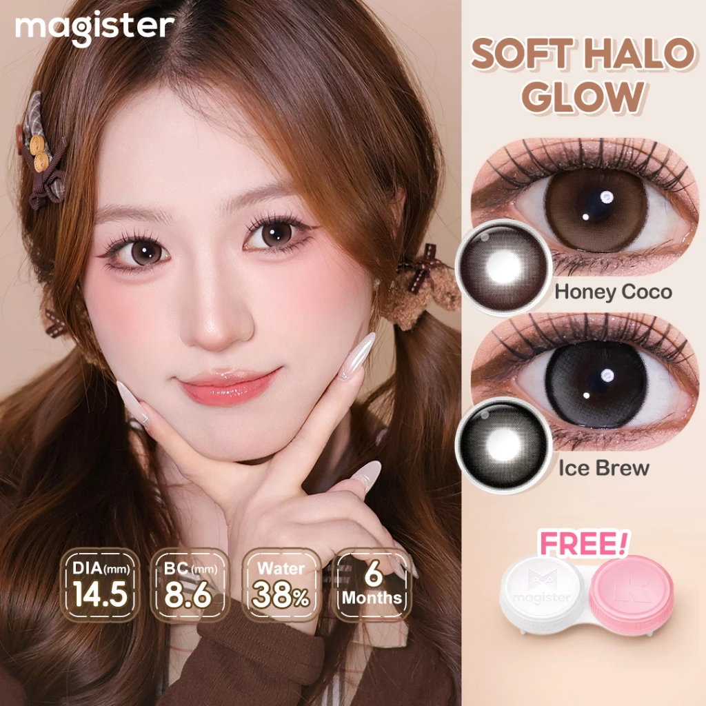 Magister & Realcon คอนแทคเลนส์ 14.5 มม. ตาโต Ice Brew Honey Coco คอนแทคเลนส์สายตา 0.00~-8.00 1 คู่