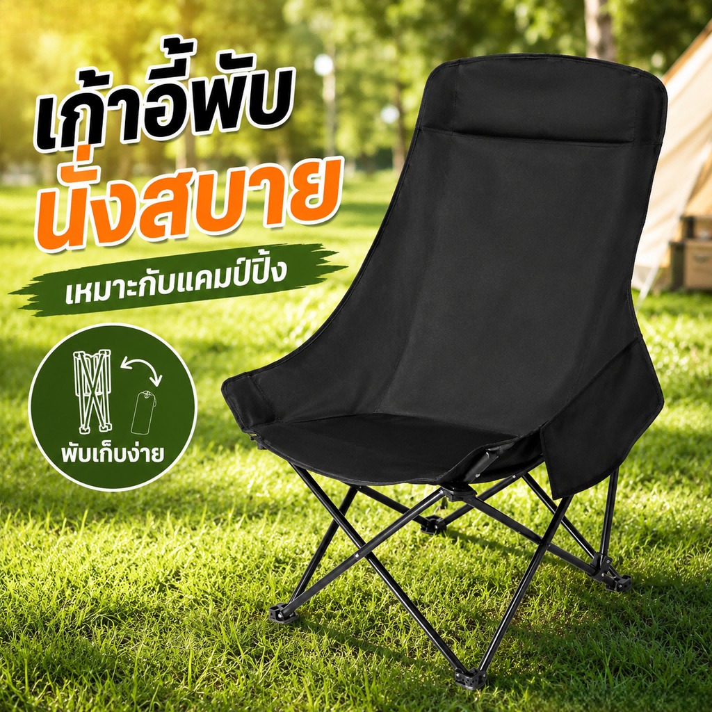 เก้าอี้พับได้สำหรับแคมปิ้ง นั่งสบาย ทนทาน สำหรับกิจกรรมกลางแจ้ง Outdoor Camping Chair
