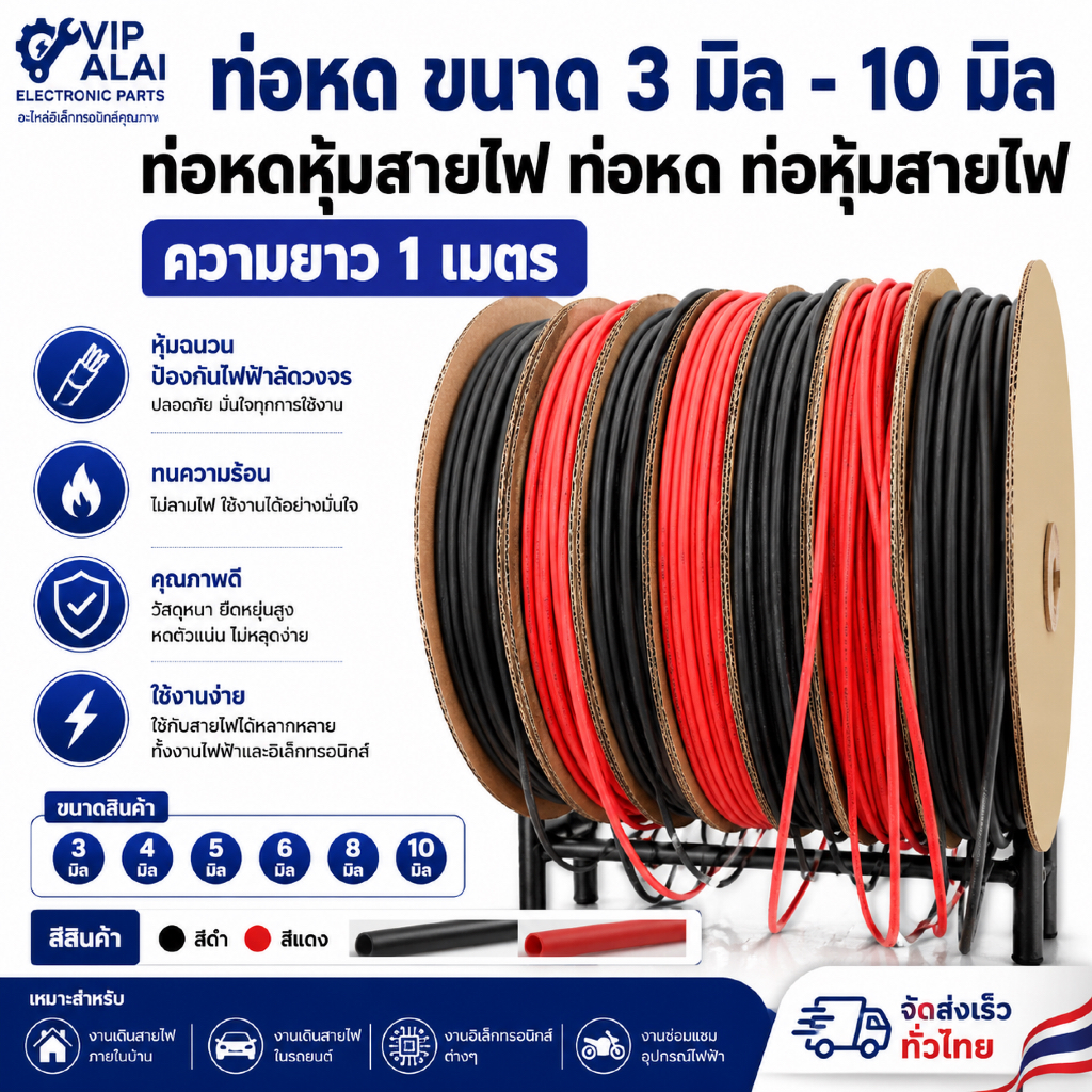 ท่อหด ขนาด 3 มิล - 10 มิล ท่อหดหุ้มสายไฟ ท่อหด ท่อหุ้มสายไฟ เครื่องมือช่าง ช่างไฟ พร้อมส่ง