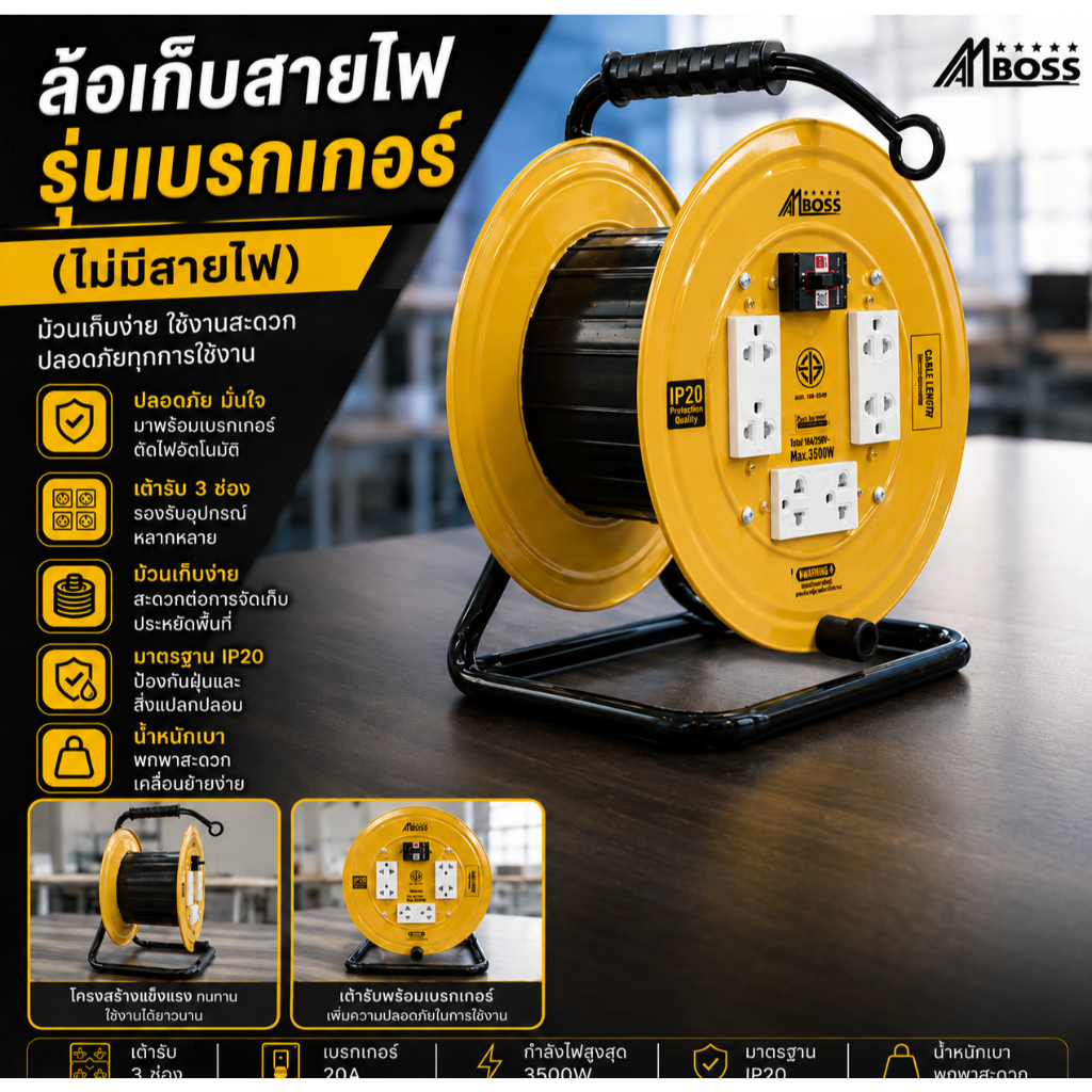 ล้อเก็บสายไฟ ไม่ต่อสาย เบรกเกอร์ สินค้าผลิตและจัดส่งในประเทศไทย