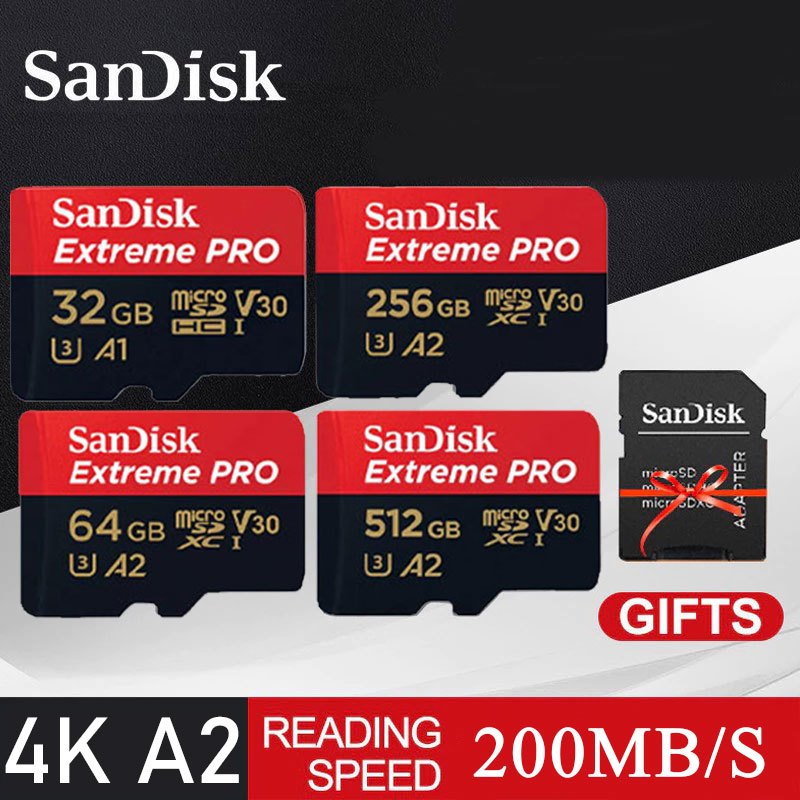 (ส่งด่วน) SANDISK Extreme Pro Micro SD card 128GB (200MB/s) UHS-I V30 U3 C10 A2 SDSQXCD Memory card SDcard แท้