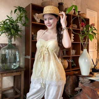 crop..shop เสื้อคล้องคอ งานสวยเซ็กซี่ เเต่งขอบสวย สายน่ารักลงตัวสุด ผ่าหน้ามีเชือก ปังเวอร์จ้า