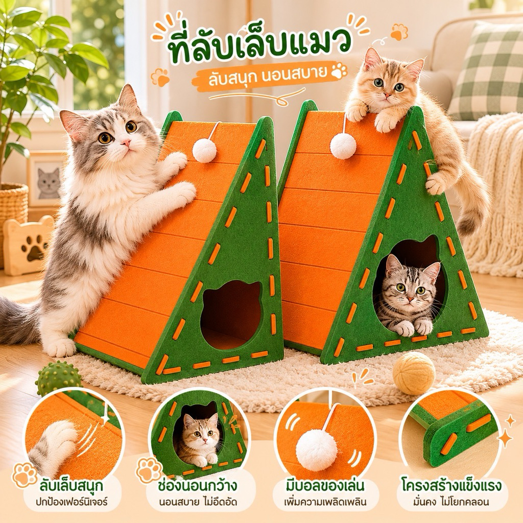 ที่ลับเล็บแมว 3in1 บ้านแมว ไซส์ใหญ่ (L) ที่ฝนเล็บแมว ของเล่นแมว คอนโดแมว เตียงแมว บ้านแมวลับเล็บ ทนทาน แข็งแรง
