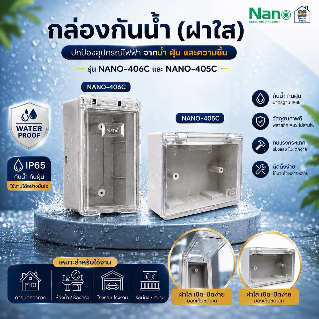 NANO กล่องกันน้ำ กล่องปลั๊กกันน้ำ มีฝาปิด ฝาใส ขนาด 2x4 แนวตั้ง และ แนวนอน