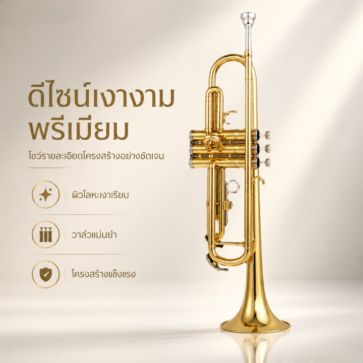 🦅 ammoon ทรัมเป็ต Bb🦅 ทองเหลืองชุบทอง เพ้นท์สีทอง ทนทาน พร้อมสายคล้องปากเป่า มีความสวยหรู และทนทาน