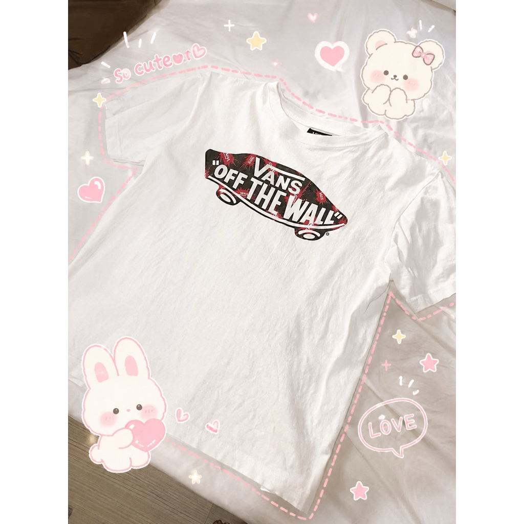 vans เสื้อยืดสีขาวแขนสั้น