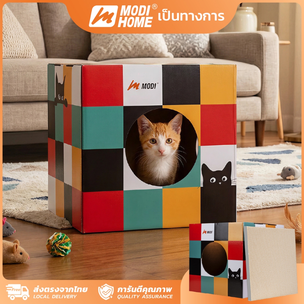 MODI กล่องลับเล็บแมว บ้านแมว ที่ฝนเล็บแมวนอนได้ ที่นอนแมว Pet House Cat House
