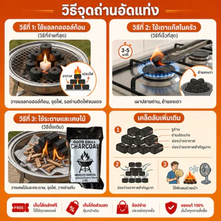 (ส่งตรงจากโรงงาน)ถ่าน ถ่านปิ้งย่างไร้ควัน ถ่านอัดแท่งกะลามะพร้าว100% ไฟแรงนาน1ถุง(1kg12ก้อน)สุดคุ้ม