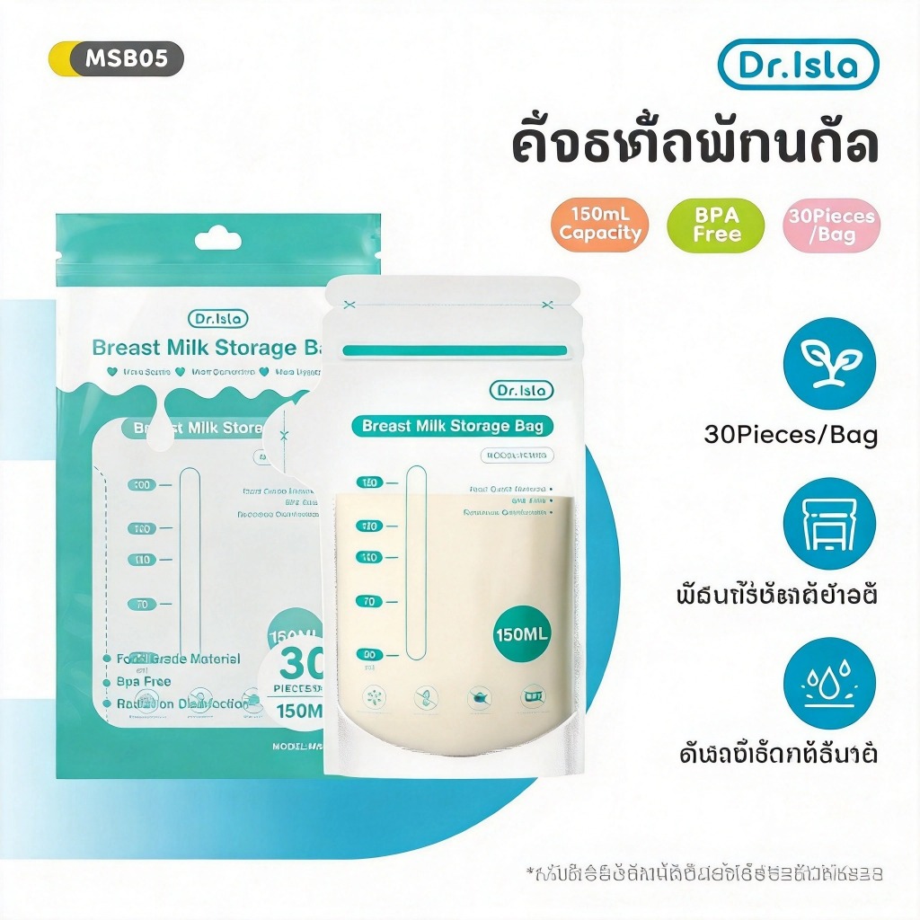 Dr.Isla ถุงเก็บน้ำนม 150mL เปลี่ยนสีตามอุณหภูมิ SGS ไร้BPA กันรั่ว จดวันที่ ได้ 3 ขนาด MSB05