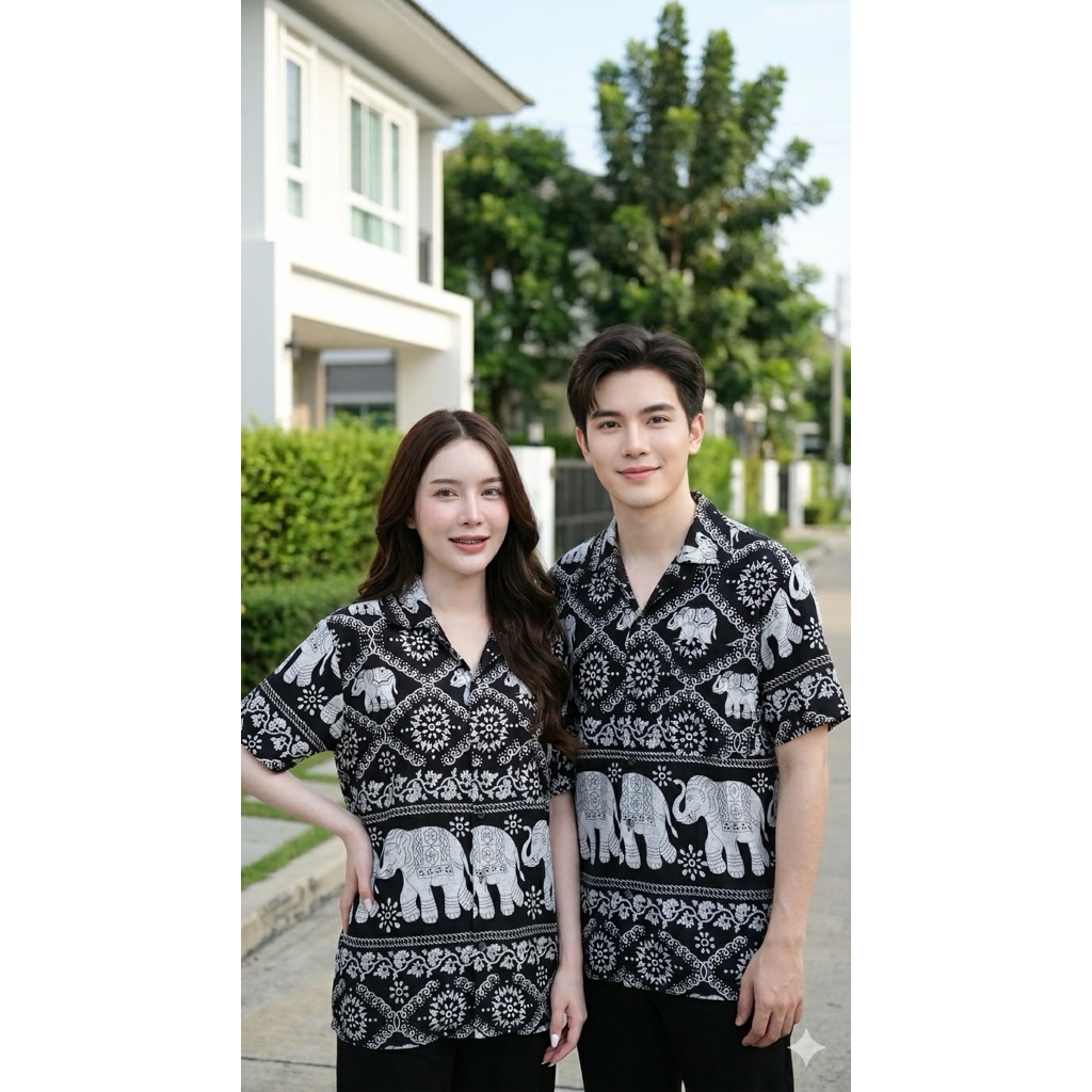 INTERเสื้อเชิ้ตฮาวาย(ลายโซ่) ชายหญิงใส่ได้ ผ้าไหมอิตาลีใส่สบาย พร้อมส่งจากเชียงใหม่🐘🇹🇭(inter)