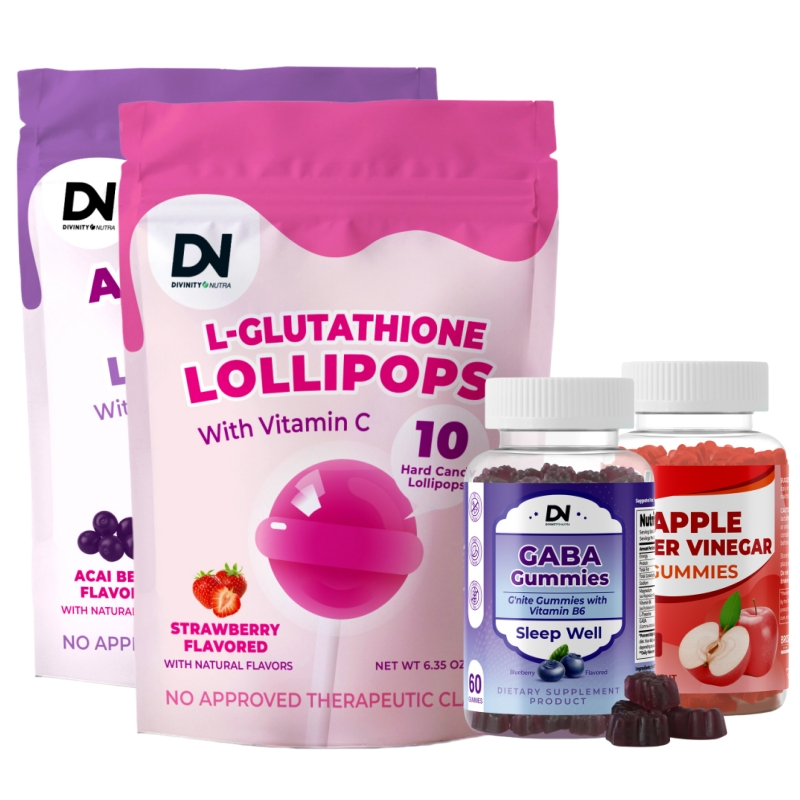 DN Lollipops ลูกอม Vitamin C Hydrolyzed Collagen Peptides L-Glutathione 10pcs Apple Cider Vinegar ACV 1000mg 60 Gummies
