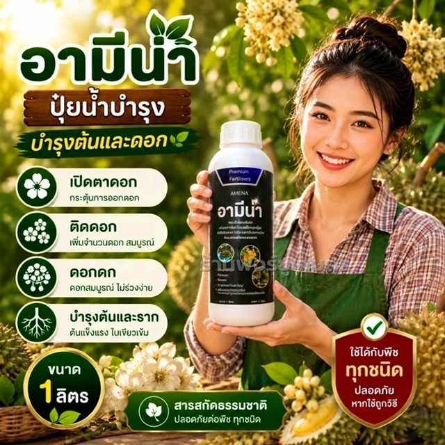 ของแท้ อามีน่า ปุ๋ยน้ำ แมกนีเซียมคีเลต+สาหร่ายอะมิโน บำรุงต้นและดอก เปิดตาดอก ทุเรียน  ขนาด 1 ลิตร
