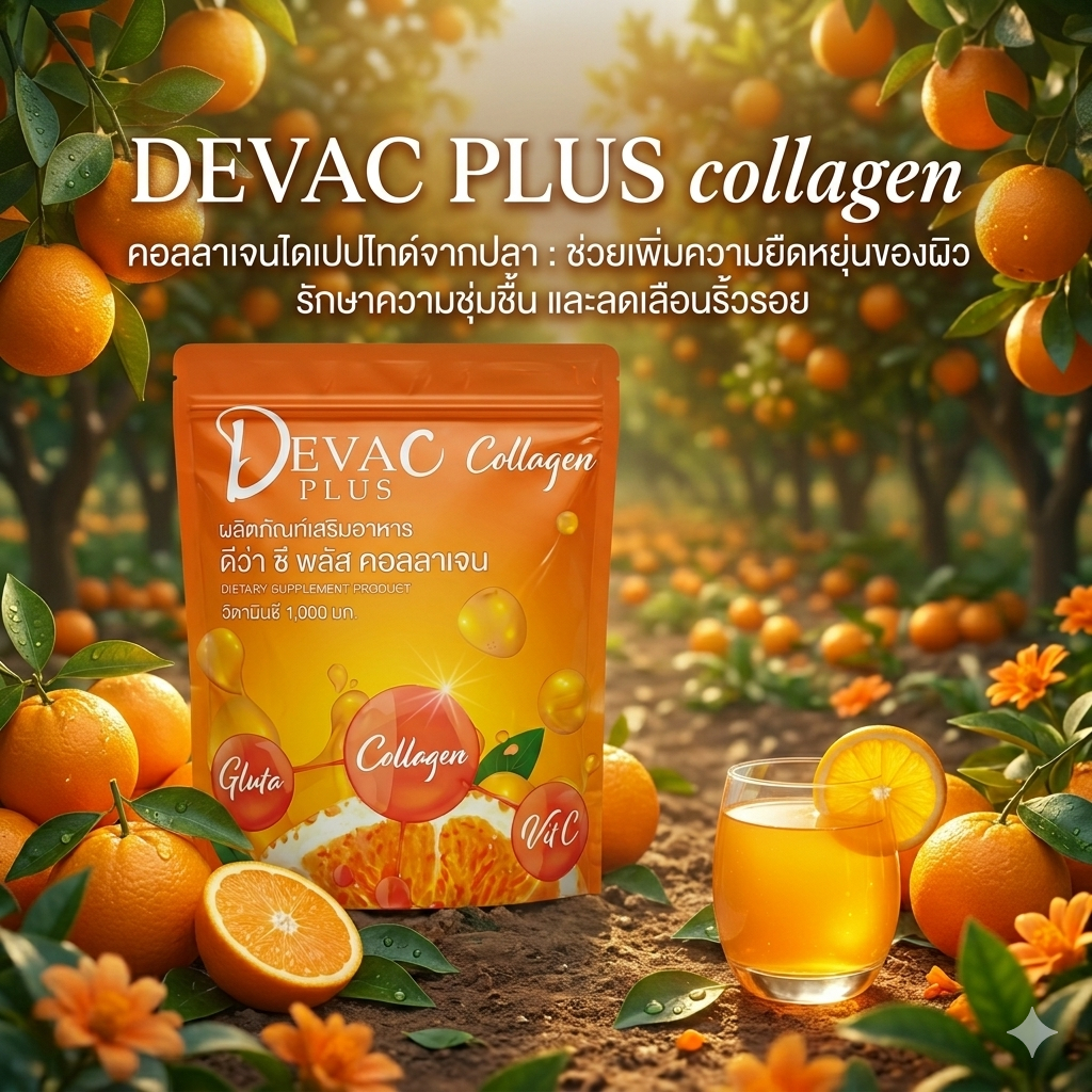 คอลลาเจน Deva C Plus Collagen ดีว่า ซี พลัส  1000 มก. อาหารเสริมผสมวิตามินซี กลูต้า และคอลลาเจน