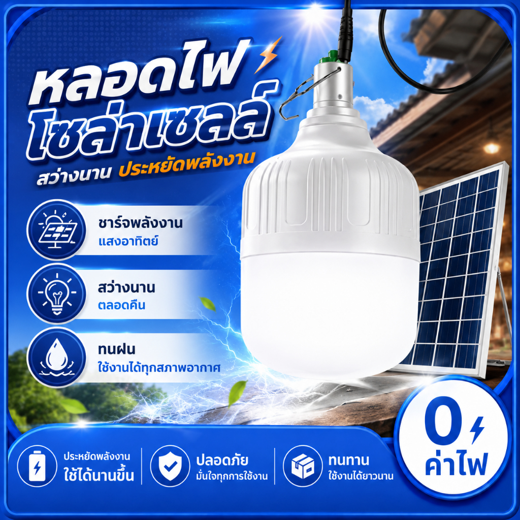 ซื้อ1แถม1 ไฟโซล่าเซลล์ 100000W ไฟโซล่าเซล หลอดไฟโซล่าเซลล์ solar light โคมไฟระย้า โคมไฟตั้งแคมป์ สปอตไลท์พกพา ไฟตุ้ม3สี