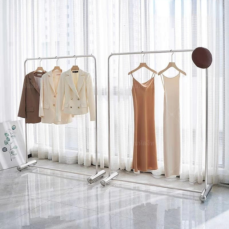 สินค้าพร้อมส่ง! ราวแขวนเสื้อผ้าสแตนเลส ราวแขวนเสื้อผ้าท่อเหล็ก ราวแขวนเสื้อผ้าเหล็กดัดสีเงินหรูหรา สูง 160 ซม.