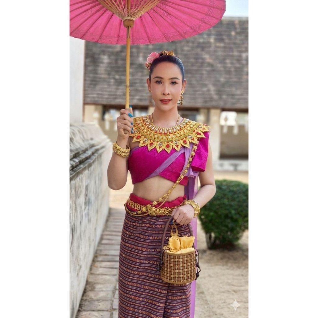 กรองคอชุดไทย กรองคอแต่งด้วยเพชรเส้นและพลอยเทียมงานฝีมือชิ้นนี้คุ้มค่าเกินราคา 419 บาทไปมาก (นางแบบใส่สินค้าจริง)