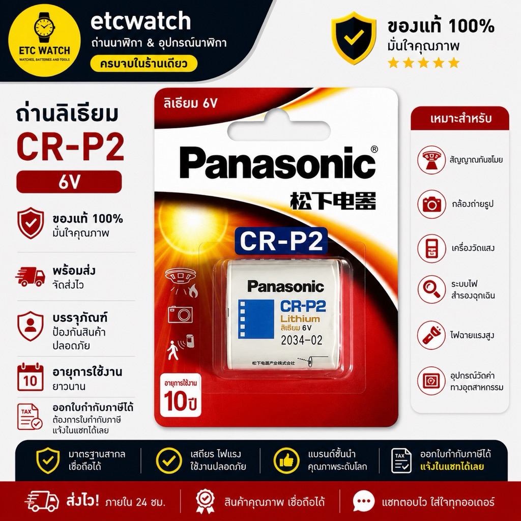 พร้อมส่ง> ถ่านกล้องถ่ายรูป Panasonic CR-P2 1 ก้อน