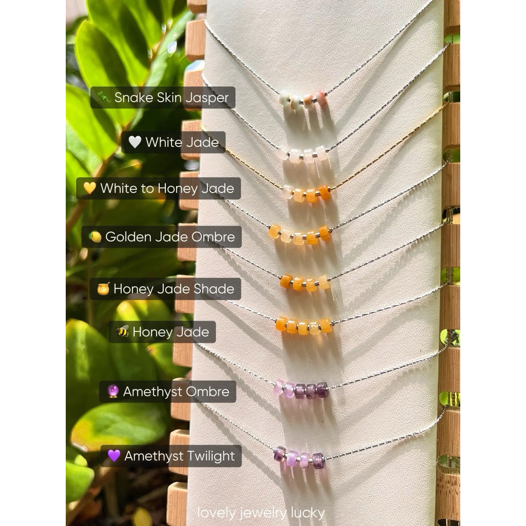 [Handmade] สร้อยคอหินธรรมชาติแท้ ดีไซน์จี้เรียงเม็ดคั่นเงินจิ๋ว หยกสองกษัตริย์ อเมทิสต์ สไตล์มินิมอล เสริมดวง