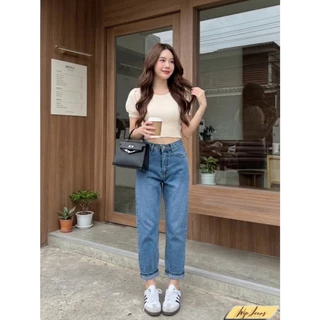 กางเกงยีนส์ผู้หญิงเอวสูงทรงมัมบอลลูนผ้าไม่ยืดมีสองสีให้เลือกมีถึงไซส์5XLกางเกงยีนส์เอวสูงทรงบอลลูนยีนส์ทรงmom F077