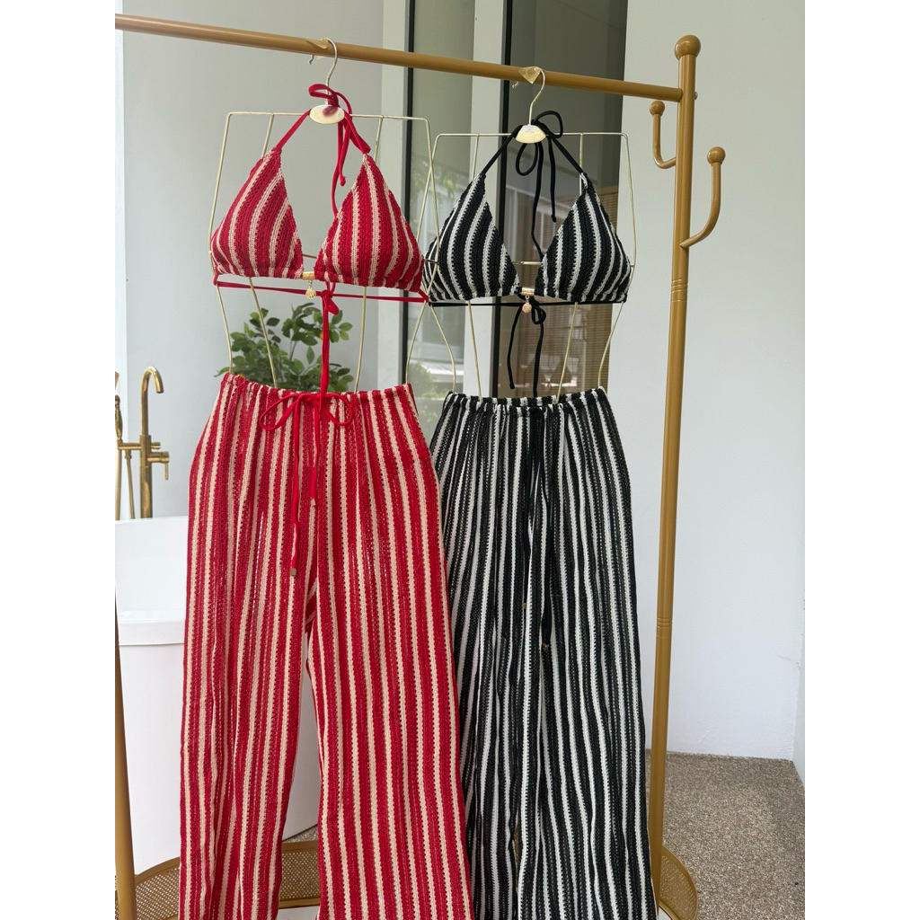 [Dissummer]ชุดว่ายน้ำ เซต3 ชิ้น ขายาวลาย [ร้านไทย พร้อมส่งจากไทย]