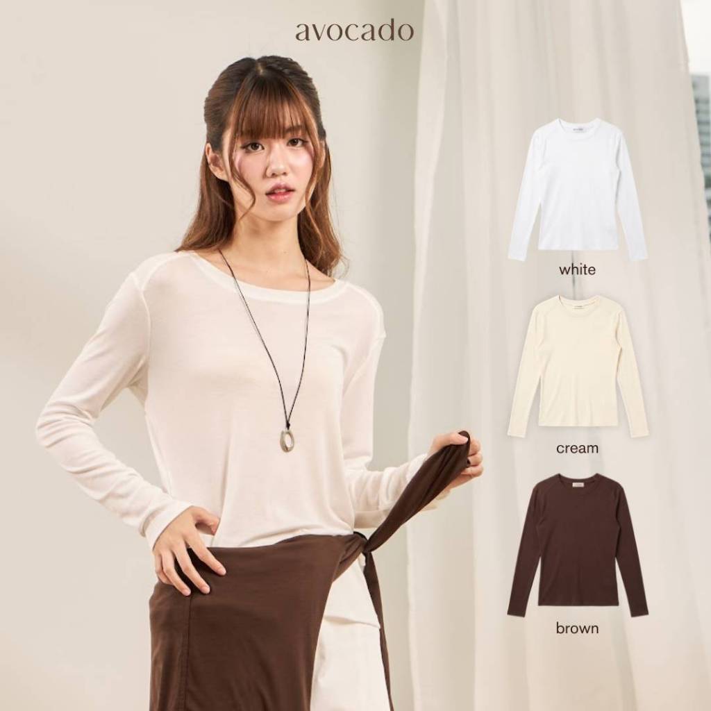 avocado - Ribbon Soft Tops เสื้อแขนยาว เนื้อผ้าเบาๆ โปร่งนิดๆ ใส่สบาย