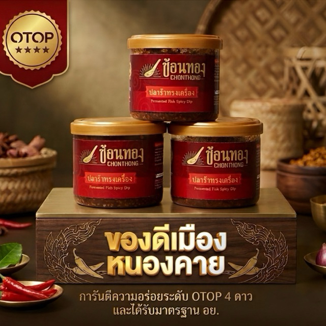 ช้อนทองน้ำพริกปลาร้าทรงเครื่อง(สุก) รสดั้งเดิมของฝากของดีเมืองหนองคายน้ำพริกแจ่วปลาร้าขายดีการันตีคุณภาพด้วยOTOP4ดาว