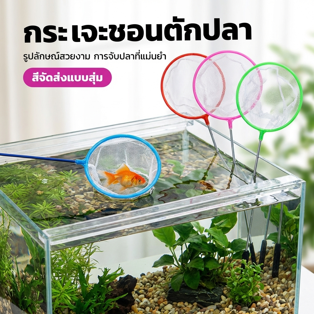 กระชอนตักปลา ตาข่ายตักปลา ตักกุ้งได้ ตาข่ายนุ่ม ไม่ทำร้ายปลา มี 3 ขนาด ด้ามยาว ใช้งานง่าย (คละสี)
