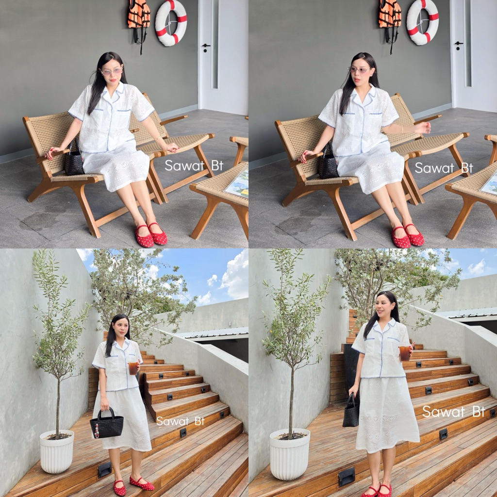 sawat bt "Lace crop" งานใหม่พร้อมส่ง เปิดตัวงานลูกไม้สีขาวผ้าcottonผสม ขายแยกชิ้นค่าดีเทลตัวเสื้อครอปปกสูท