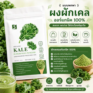 🥬 ขนาดทดลอง ผงผักเคล 100% (Kale Powder) ปริมาณสุทธิ 10 กรัม